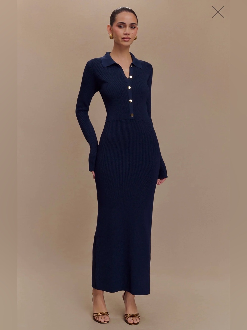 Meshki Navy Long Sleeve Ribbed Maxi Dress